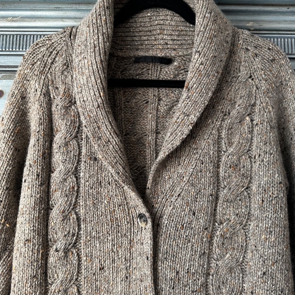 Jenni Kayne Taupe Cable Knit Shawl Collar Wool Cardigan Size S - Picture 4 of 11